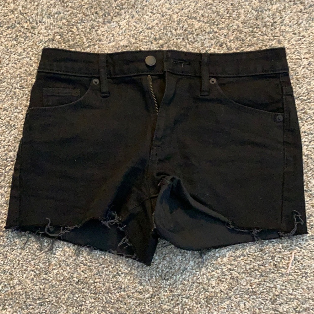 Black high waist denim cut off shorts